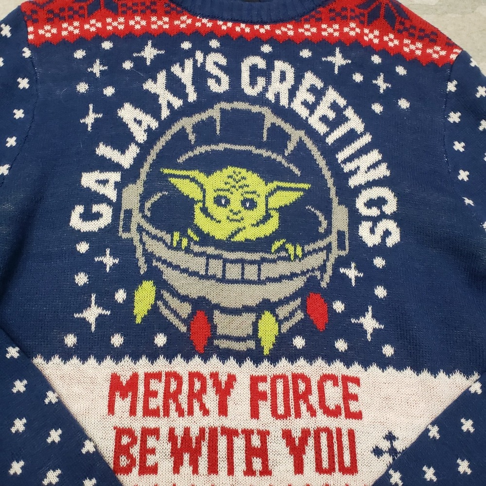 Star Wars Ugly Sweater Mens Large Blue Pullover Long Sleeve Christmas